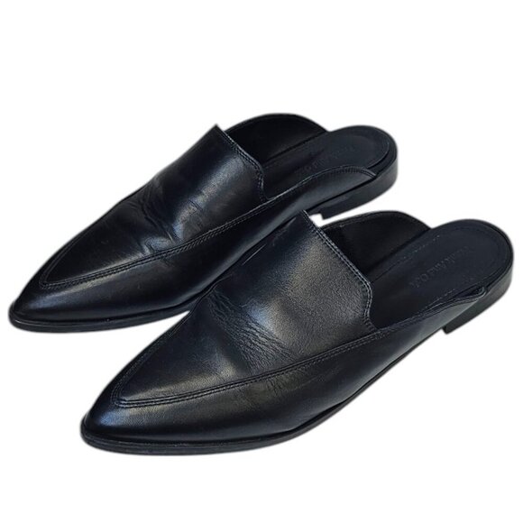 Frank & Oak Womens Black Leather Mules, Slip On, Minimalist, Size 9.5 - Picture 1 of 9